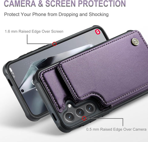 for Samsung Galaxy S24 Case with Card Holder, for Samsung S24 Wallet Case for Women Men with RFID Blocking, Durable Kickstand Shockproof Case for ...