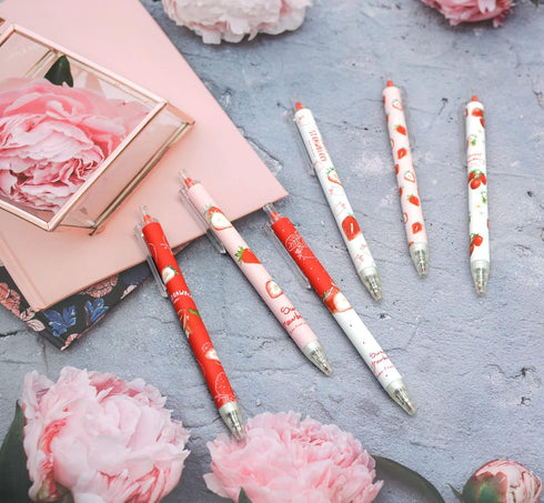 YYaaloa 12pcs Cute Strawberry Pens Black Gel Ink Pens Retractable 0.5mm Gel Pens Nice Gifts Fun Pens for Kids Girls Boys Christmas Gifts...