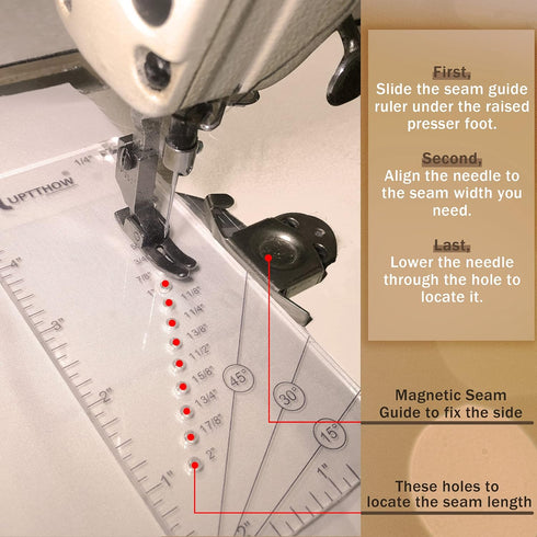 UPTTHOW Seam Allowance Ruler for Sewing Machine Trim Straight Line Hems 1/8" to 2", Perforated Seam Gauge with 15,30,45 Degree Line Indicators for...