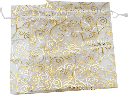 50pcs Organza Pouch Bag Drawstring 5"x7" 13x18cm Strong Gift Candy Bag Jewelry Party Wedding Favor (Gold Silver)...