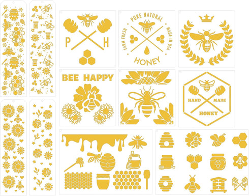 Honeybee Stencils for Painting - 12 Pcs Honeybee Stencils for Crafts Reusable, Daisy Flower Honeybee Stencils for Painting on Wood, Reusable Honey...