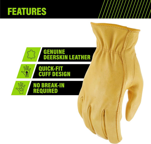 AWP Grain Leather Deerskin Work Gloves for Men and Women, Made with Genuine Top-Grain Deerskin Leather, Large, Tan...