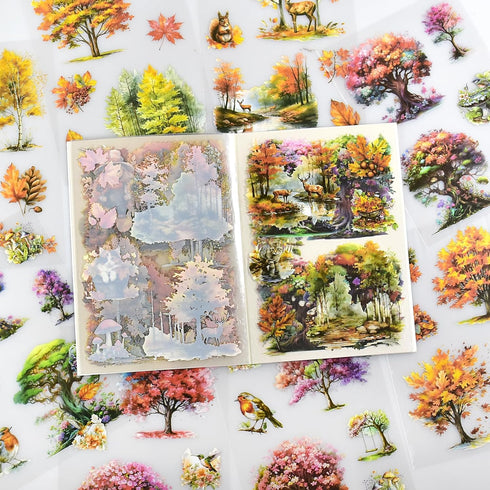 Flower Stickers for Scrapbooking,Vintage Natural Stickers 20Page 120pcs Transparent Scrapbook Supplies Journal Stickers Book for Card Making Journ...
