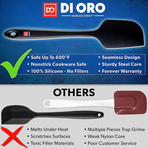 DI ORO Silicone Spatula Set - Rubber Kitchen Spatulas for Baking, Cooking, & Mixing - 600°F Heat-Resistant & BPA Free Silicone Scraper Spatulas fo...