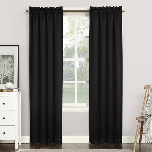 Sun Zero Easton Energy Saving Blackout Rod Pocket Curtain Panel, 40" x 63", Black...