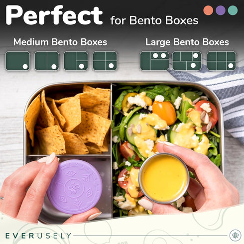 Everusely Condiment Cups - 3 Pack, 1.7 oz / 50 ml, Bright, Stainless Steel - Condiment Containers with Lids - Reusable Salad Dressing Container To...