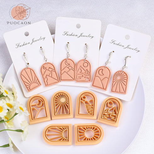 Puocaon Boho Landscape Clay Cutters - 8 Shapes Clay Cutters for Polymer Clay Jewelry Making, Sun Ray Polymer Clay Cutters for Earrings, Arch Clay ...