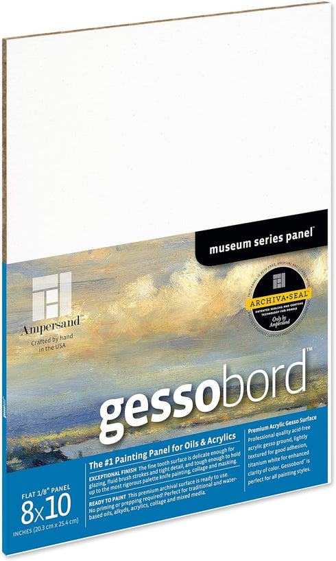 Ampersand Art Supply Gesso Wood Painting Panel: Museum Series Gessobord, 8" x 10", 1/8" Flat Profile...