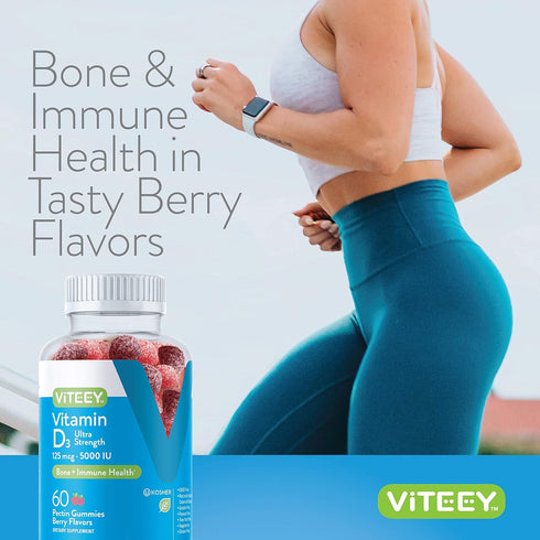 Vitamin D3 Gummies for Adults & Teens - 5,000 IU, 125mcg, Ultra Strength - Joint & Muscle Health, Immune Boost - Chewable Vitamin D Gummies - Vege...