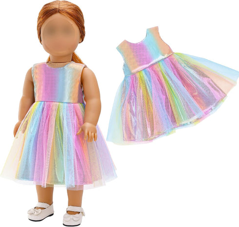 BARWA Doll Clothes and Accessories for 18 inch Dolls Mermaid Casual Tutu Dress, Outfits, Swimsuit, Underwear… (J: 2 pcs Rainbow Tutu Dresses)...