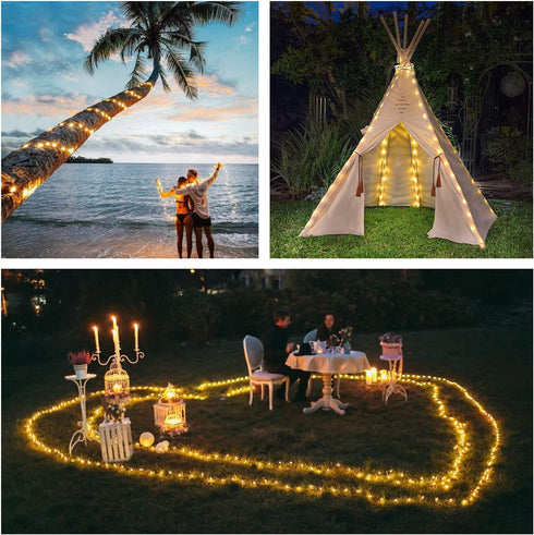 QITONG Warm White Solar Fairy Lights Outside Waterproof, 2 Pack Each 66ft 200 LED Solar String Lights Outdoor, 8 Modes Silver Wire Solar Twinkle L...
