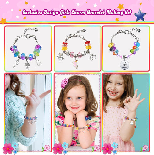 Girls Charm Bracelet Making Kit - 166 Pcs Unicorn Charms Bracelets Kits Kids Jewelry Supplies Make Set DIY Art Craft Set Creative Toys Birthday Gi...