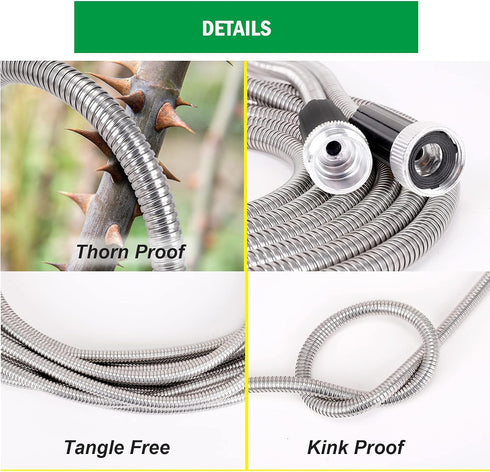 Metal Short Lead Hose 10FT, 5/8" Diameter, Stainless Lead Water Hose with Adjustable Nozzle, Heavy Duty Small Hoses for Yard, Outdoor - Flexible, ...