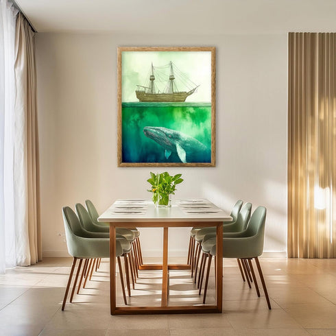 Posterizer 1 pcs-watercolor inspired art-grand whale and a ship 1-Coastal & Nautical Art-Collectibles & Fine Art-Living Room Bedroom Decor- unfram...