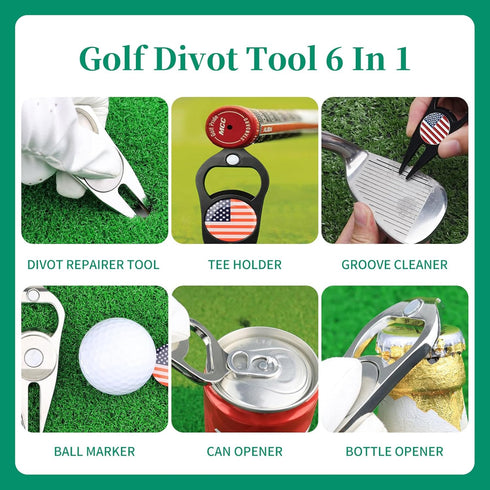 2 Pcs Golf Divot Repair Tool Divot Tool and Ball Marker, Gift Ideas Golf Multitool for Men Golfers (Flag)...