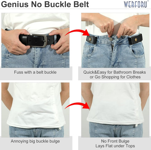 WERFORU 4 Pack No Buckle Invisible Stretch Belt Buckle-Free Elastic Belt for Women and Men...
