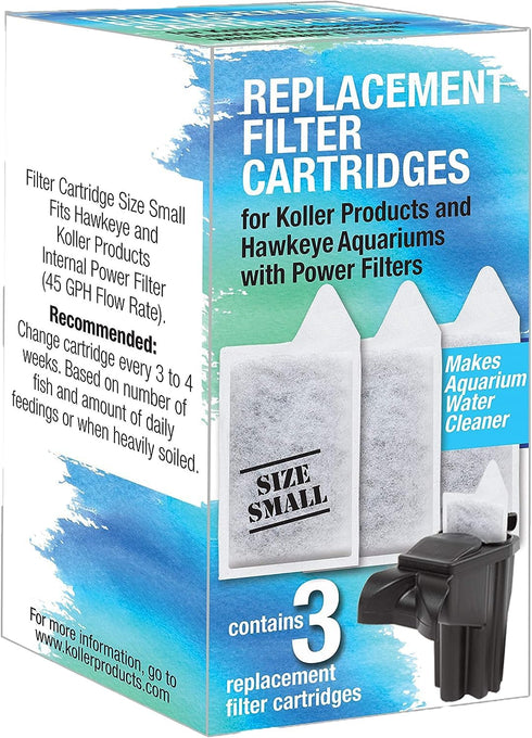 KOLLER PRODUCTS Filter Cartridges Small, Replacement Cartridge for Koller Products Fish Tank, 3 Pack...