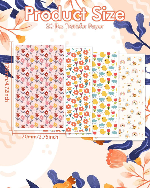 Puocaon Polymer Clay Transfer Paper - 4 Design 20 Pcs Spring Flower Clay Transfer Paper for Polymer Clay Earrings, Boho Rainbow Vintage Flower Dai...