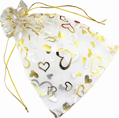 100pcs 7 x 9 Organza Bag, Flower Heart Gift Pouch for Jewelry, Candy, Wedding Favor...