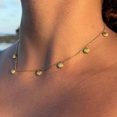 Shell Necklace - Beach Jewelry for Women, Charm Necklace - Gold Necklace for Women, Surfer Accessory, Waterproof, Non Tarnish Gold Necklace, Daint...