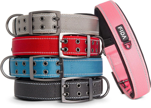 Fida Heavy Duty Dog Collar 1.5” Width, Ultra Soft Neoprene Padded, Adjustable Reflective Nylon Pet Collar with Two Metal Pin Belt Buckle for Extra...