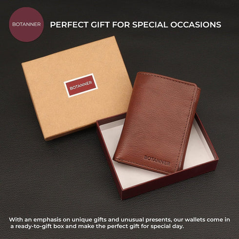 Genuine Leather Trifold Mens Wallet RFID Blocking 6 Credit Card Slots 1 ID Window Section for Bills 2 Hidden Pockets | Gift for Him (Choco)...