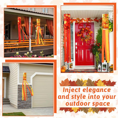 NOVWANG 2 Pieces 40 Inch Fall Windsocks?Pumpkin Maple Leaf Wind Socks for Outside Decor Hanging Flag for Home Garden Yard Wall Balcony Decoration...