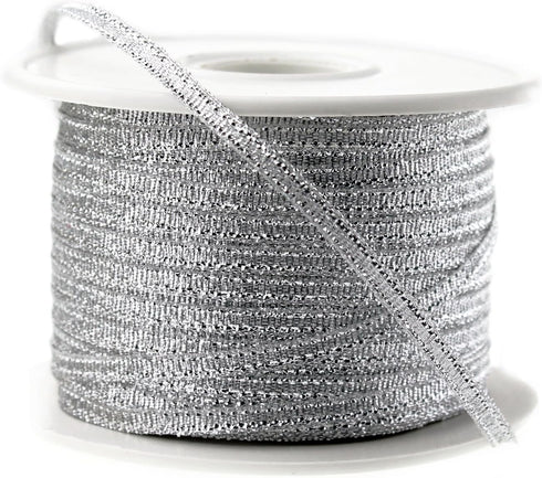 Nylon Taffeta Metallic Ribbon, 100 Yards, 1/8-inch - Silver...