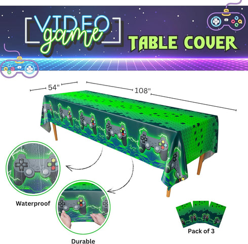 Blue Orchards Video Game Table Cover (Neon Green) - Pack of 3-54"x108" XL - Gamer Party Supplies, Gamer Themed Decorations, Party Decorations for ...