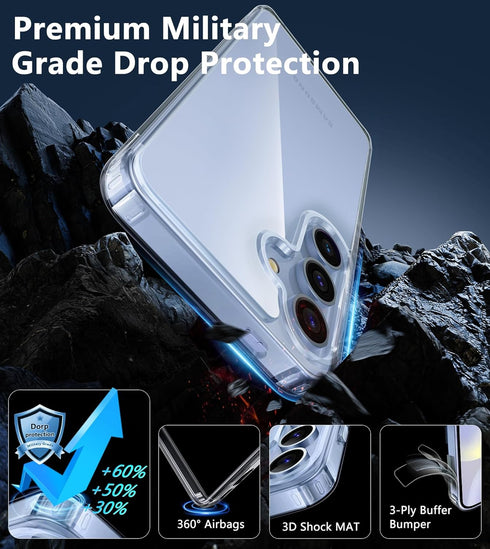 FNTCASE for Samsung Galaxy S24 Case: Anti Yellowing Clear Case | Military Grade Protection Slim Phone Cases | Shockproof Scratch-Resistant Transpa...