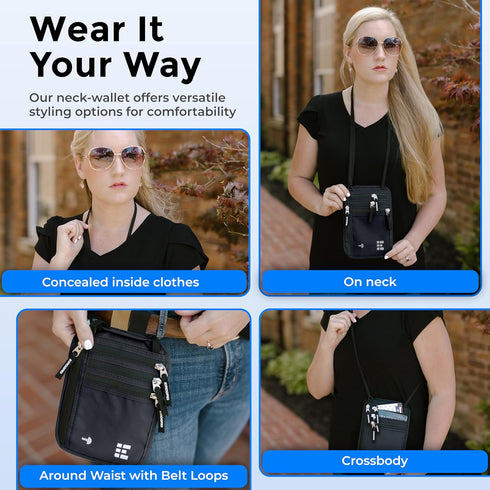 Neck Wallet for Travel & Passport Holder with RFID Blocking - Slim & Easy to Conceal Nylon Travel Pouch for men & women - Holds Phone, Cash, Cards...