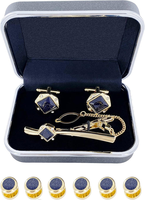 Men’s Tie Clip and Cufflinks Set with Gift Box (6pcs Tuxedo Studs Giveaways) for Wedding Anniversary Birthday or Business...