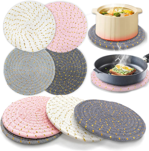 Trivets for Hot Dishes, 7" Trivets for Hot Pots and Pans Pot Holders for Kitchen, Cotton Weave Mat Trivets Set Heat Resistant Hot Plate Mats for T...