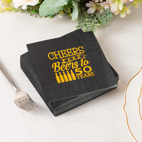 Crisky Cheers to 50 Years 50th Birthday Napkins Black and Gold 50th Brithday Decorations Birthday Party Supplies Beverages Napkins 50 PCS, 3-Ply...