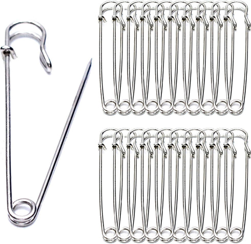 Safety Pins, 4" Large Safety Pins, Set of 20, Large Safety Pins, Clothing Safety Pins, Blankets, Crafts, Skirts, Short Skirts, Oversized Heavy Dut...