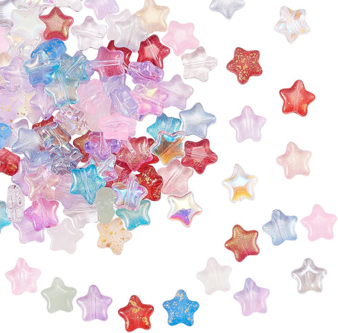 UR URLIFEHALL 100 Pcs Mixed Color Spray Painted Glass Star Beads for Earring Bracelet Necklace Jewelry DIY Craft Making...