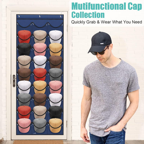 Hat Rack for Baseball Caps 27 Pockets - Hat Organizer Hanging Over The Door Baseball Hat Storage for Closet Wall - Visible Hat Holder With 3 Hooks...