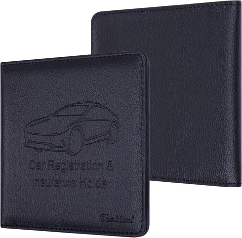 Car Insurance and Registration Holder, 5.5 x 5 Inch PU Leather Vehicle Glove Box Organizer Wallet Case for Insurance Card, Driver License, Paperwo...