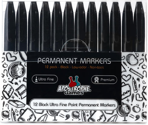Apostrophe Games Ultra Fine Point Permanent Markers - 12 Pack, Black Pens - Office, School Supplies...