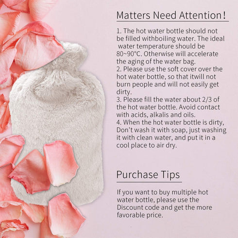 Hot Water Bottle Rubber with Soft Cover (2 Liter) Hot Water Bag for Cramps, Pain Relief, Removable Hot Cold Pack Hot Water Bed Warmer...