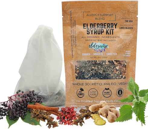 Elderberry Syrup Kit - Allergy Support - Makes Approx. 32oz - Comes with Brewing Bag - Organic Ingredients - Elderberries - Rosehips - Ginger - Ne...