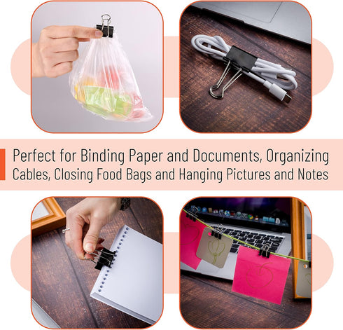 Mr. Pen- Binder Clips, 100 pc, Assorted Sizes, Black, Paper Binder Clips, Paper Clamps Assorted Sizes, Black Clips for Paper, Black Binder Clips, ...
