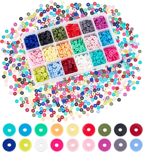 PH PandaHall 4500pcs Polymer Clay Beads 6mm Vinyl Disc Beads 18 Colors Heishi Beads Flat Silicon Beads for Hawaiian Friendship Earring Choker Brac...