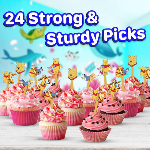 24x Honey Bear Cupcake Toppers – Strong Picks Happy Birthday Décor, Cupcake Decorations for Kids' Birthdays...