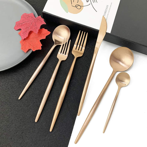 JASHII 18/10 Rose Gold Flatware Rose Gold Silverware Set 304 Stainless Steel Copper Flatware Cutlery Set| 6-Piece Adaline Royal Modern Satin Finis...