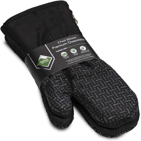 Xlnt Extra Long Oven Mitts (Black) | Teflon EcoElite Water Repellent | Heat Resistant for Oven Cooking, Grill & BBQ | Non Slip Gloves with Teflon ...