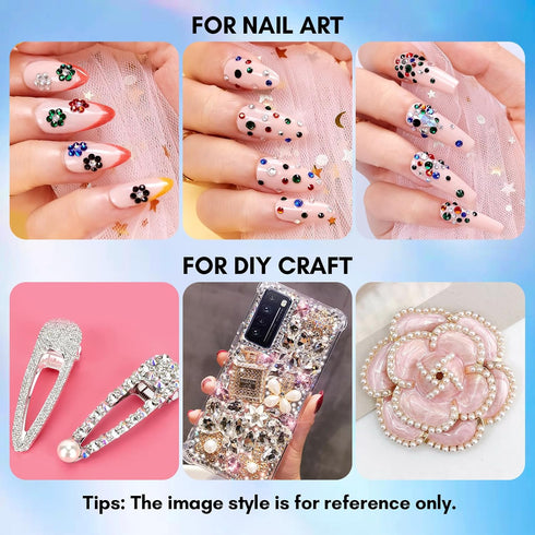 Makartt Blue Nail Rhinestones Flatback Rhinestones Multi-Size Round Crystal Glass Nail Charms Diamonds Nail Jewels Rhinestones for DIY Crafts Make...