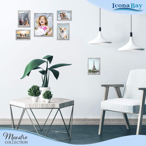 Icona Bay 4x6 Picture Frames Set (Silver, 12 Pack), Classy Contemporary Style, Maestro Collection...
