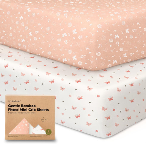 Pack and Play Sheets Fitted, 2-Pack Mini Crib Sheets - Pack N Play Sheets, Organic Fitted Crib Sheet for Pack and Play Mattress, Playard Baby Crib...