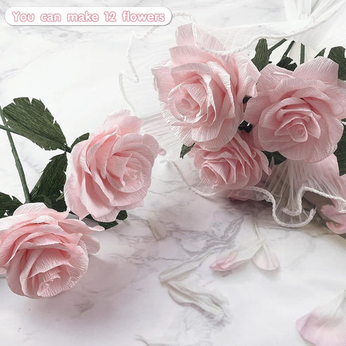 AOUXSEEM Crepe Paper Rose Flower DIY Making Kit, Contains Pre Cut Tissue Paper Wire Stems Floral Tapes for Birthday Party Wedding Festival Gifts O...
